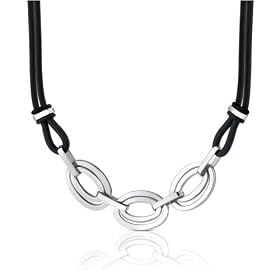 Smooth Charisma: Stainless Steel Double Oval Link Dual Rubber Cord Necklace for Men