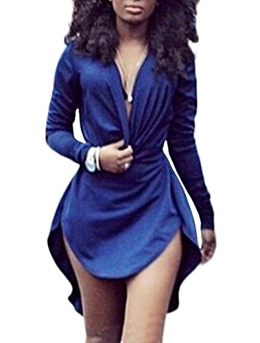 Women's Irregular Hem Long Sleeve V Neck Mini T Shirt Dress