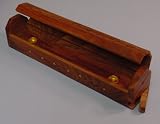 Wooden Coffin Incense Burner - Vines 12 - Brass Inlays - Storage Compartment