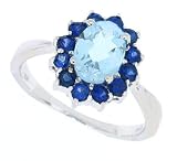 1.43Ct Oval Aquamarine and Sapphire Ring in 10Kt White Gold