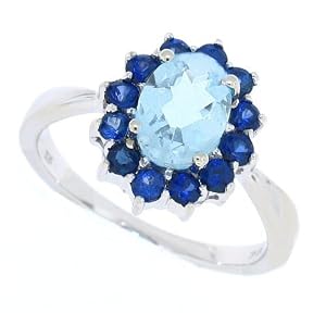 Buy 1.43Ct Oval Aquamarine and Sapphire Ring in 10Kt White Gold by MyTreasurez