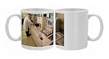 Technician analysing blood using a Coulter counter Photo Mugs