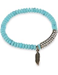 NINE WEST VINTAGE AMERICA "Desert Gem" Turquoise, Crystal with Feather Motif Stretch Bracelet, 2.3"