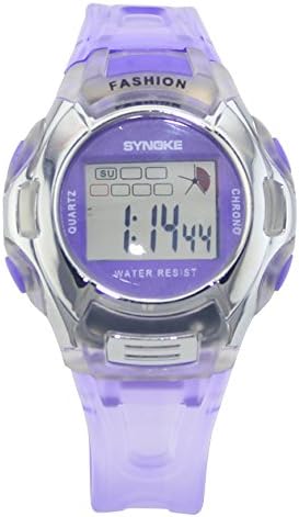 Kids Boys Girls Noctilucent Candy colored Waterproof Digital Purple Transclucent Resin Strap Watch#WDZ1008L.03A