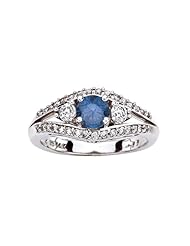 1 ct. tw. Three Diamond Ring in 14K White Gold with Blue Center Diamond