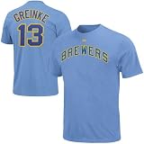 MLB Majestic Zack Greinke Milwaukee Brewers #13 Player T-Shirt - Light Blue (Small)