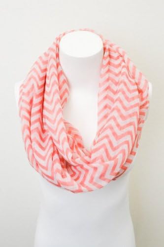 Dessas Design Chevron Infinity Scarf Peach and White
