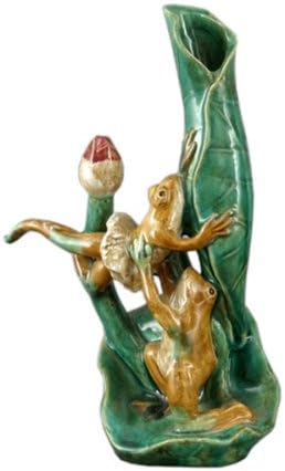 Majolica Dancing Frog Statue and Sculpture, 12 in.