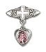 Sterling Silver Baby Badge with Blue Heart/Miraculous Charm and Badge Pin with Cross