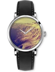 SPRAWL Aanalog Fashion Series Silver Ladies Watches of Genuine Black Leather Strap,Unique Wrist Watch for Women Girls Designed with Mountain range