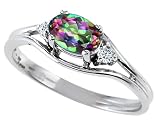 0.54 cts Genuine Mystic Rainbow Topaz and Diamond Ring - 14kt White or Yellow Gold