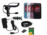 iShoppingdeals - Black/Pink/Clearwhite/Blue Soft Skin Case + Car Charger + AC Travel Charger + Screen Protector + Armband + Beltclip + Fishbone Keychain for Creative Zen Mozaic EZ300 4GB/8GB/16GB