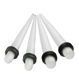 Two pairs of 6g 6 gauge 4mm and 4g 4 gauge 5mm Tapers- White UV Acrylic Ear stretched Stretching Expanders Stretchers Plugs Earlets with Double Black o-rings ANEU - Pierced Jewellery Body Piercing Jewelry - Sold as 4 Pieces