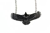 Black Raven Necklace Pendant In Flight Crow Gothic Wicca Pagan Punk Alchemy STAINLESS STEEL-316L
