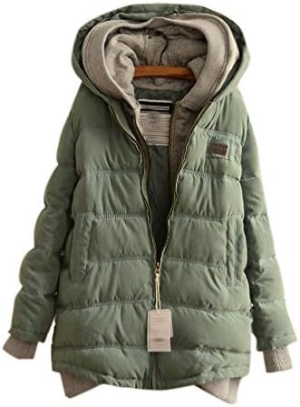 Allbebe Women's Winter Long Sleeved Cotton Thickened Hooded Coat Jacket Green,Green,One Size(Bust: 98cm/38.58")