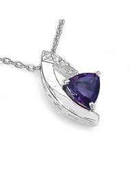 0.70 Carat Genuine Amethyst and 0.12 CT TDW Genuine Diamond 925 Sterling Silver Pendant