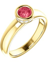 14K Yellow Gold 5.00mm Round Cut Pink Spinel and Diamond Ring -- LIFETIME WARRANTY