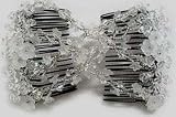 Hair Bling Clear White Floral Hugger Beaded Double Comb 04001