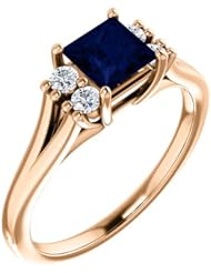 14K Rose Gold 5.00x5.00mm Princess Cut Sapphire and Diamond Ring -- LIFETIME WARRANTY