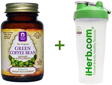 Genesis Today, The Original Green Coffee Bean, 60 Veggie Caps, iHerb Goods, Blender Bottle with Blender Ball, Green, 28 oz