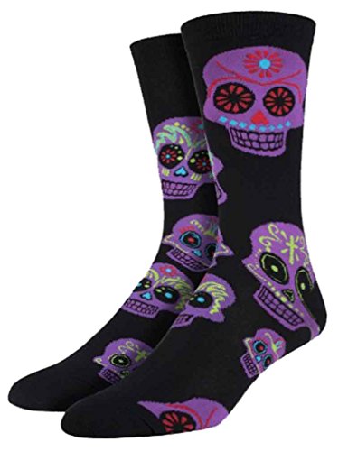 Socksmith Mens Novelty Crew Socks Big Muertos Skull in Black/purple