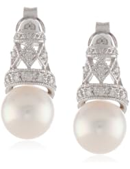 Sterling-Silver Freshwater Cultured Pearl and Diamond Earrings (0.06 cttw, G-H Color, I3 Clarity)