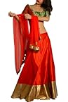 Red Raw Silk Lehenga with Brocade Choli
