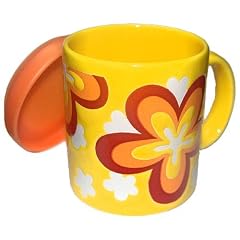 Gelbe Flower Power Tasse /Kaffeetasse mit Motiv / Bedruckte Tasse mit Clip & GO 2 in-1 Kunststoffdeckel und Untersetzer / Sp�lmaschinenfest / Inhalt 0,33 Liter / Tasse und Deckel