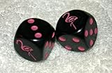 Rare Vintage Black With Pink Flamingos French Bakelite Dice Pair