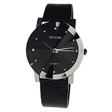New Mens Unisex Black Dial Classic Value Leather Band Fashion Quartz Wrist Watch 1