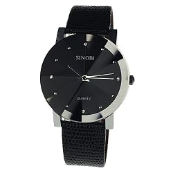 New Mens Unisex Black Dial Classic Value Leather Band Fashion Quartz Wrist Watch