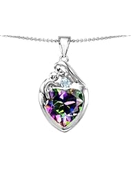 Original Star K (tm) Large Loving Mother With Child Family Pendant with 12mm Heart Shape Mystic Topaz in .925 Sterling Silver