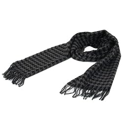NEW SOFTER THAN CASHMERE 2 TONE LARGE HOUNDSTOOTH LONG FRINGE SCARF SHAWL WRAP 72X12 GREY
