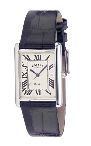 Rotary Gents Sterling Silver Square White Dial Leather Strap Watch GS21222/01