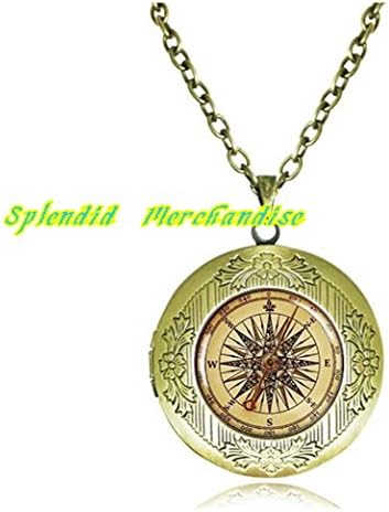 Splendid Merchandise® Charm Vintage Compass Face Pendant Locket Charm Resin Picture Pendant Locket Jewelry Nautical Necklace Jewellery