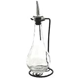 Chic Kitchen or Bath Liquid Soap Glass Bottle Dispenser w/Holder 1pc ~ Clear Drop Bottle, Decorative Glass Liquid Dispenser Bottle, Liquid Soap Container, Sink Liquid Soap Dispenser with Black Metal Holder