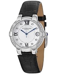 Stuhrling Original Womens 338LS.12152 Symphony Regent Countess Swiss Quartz Genuine Diamond Date Black Leather Strap Watch