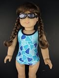 Blue One Piece Swim Suit with Swim Hat, Towel and Goggles Designed for 18 Inch Doll Like the American Girl Dolls