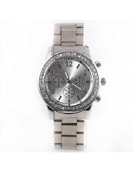 Sotijobs Classic Three Circles Stainless Steel Band Ladies Rhinestones Wrist Watch Silver