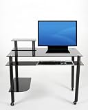 Black Tempered Glass Modern Computer Desk with Casters