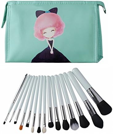 CLOTHOBEAUTY 15 pcs Premium Synthetic Kabuki Makeup Brush Set Kit,foundation blending, powder,blush,eyebrow brush set ,With brush bag (Sky Blue)