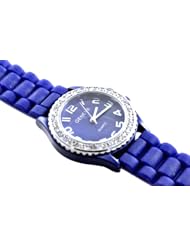 New Silicone Gel Ceramic Style Jelly Band Crystal Bezel Womens Watch Royal Blue