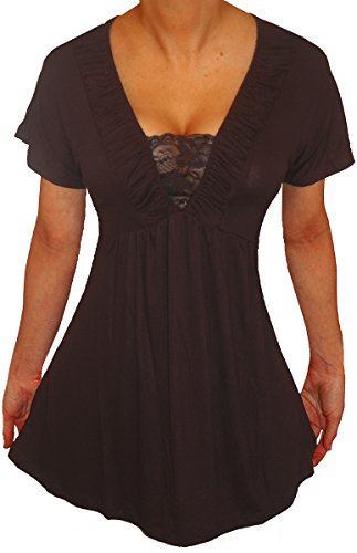 Funfash Plus Size Top Made in USA Empire Waist Black Lace Women's Shirt Blouse