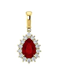 10K Yellow Gold 9.00x6.00mm Pear Cut Chatham Created Ruby and Diamond Pendant -- LIFETIME WARRANTY