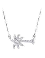 10K White Gold Palm Tree Pendant With 0.15 Ct White Diamonds and 18" Chain