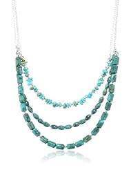 Sterling Silver Turquoise Nugget and Chip Three Row Frontal Necklace, 16"+3"