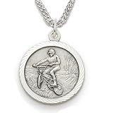 Sterlig Silver 3/4 Round Off Road Bike Medal with St. Christopher on Back on 20 Chain