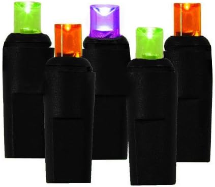 Set of 50 Purple, Green and Orange LED Wide Angle Halloween Lights - Black Wire
