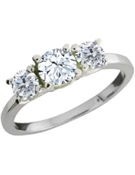 1.14 Ct Round White Topaz G/H Diamond 18K White Gold Ring