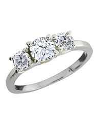 1.14 Ct Round White Topaz G/H Diamond 18K White Gold Ring